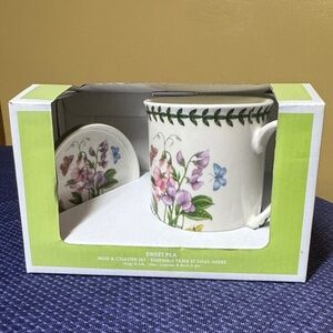 Portmeirion Botanic Garden Sweet Pea Floral Mug & Coaster Set Pink, Purple, Blue